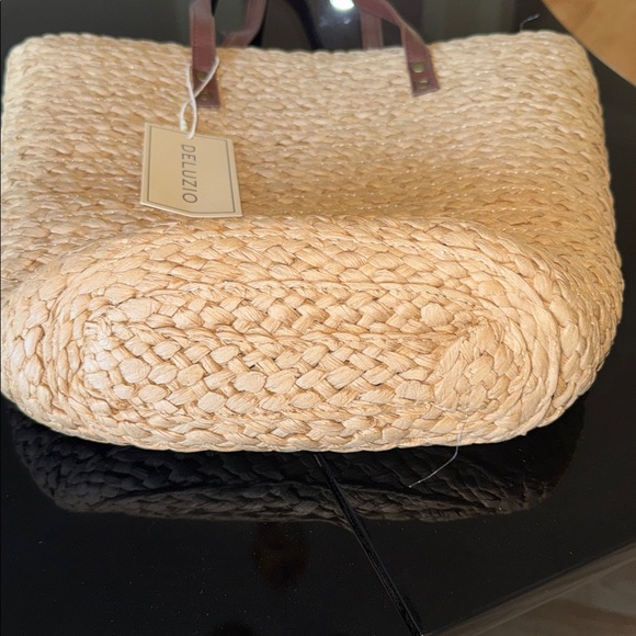 Natural Straw Tote with Brown Handles - Picture 3 of 5